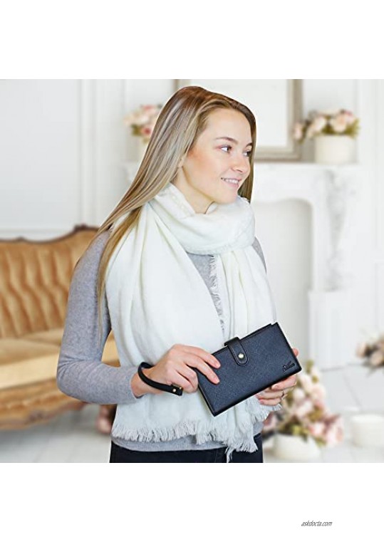 Women’s RFID Wristlet Wallet & Phone Holder | Multi Credit Card Bifold Organizer w/ Zipper Pockets & Sweetly Packed in Gift Box