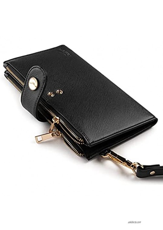 Women’s RFID Wristlet Wallet & Phone Holder | Multi Credit Card Bifold Organizer w/ Zipper Pockets & Sweetly Packed in Gift Box