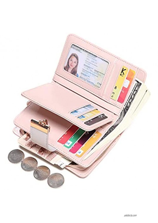 Womens Short Wallet Small Lady Purse Bifold RFID Blocking Leather Zipper Wallet Vintage Card Holder Elegant Clutch Wallet