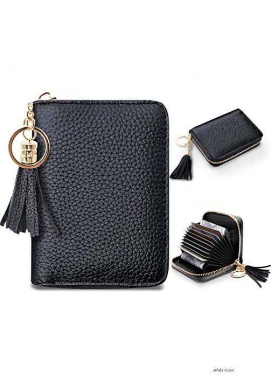 Women's Small Credit Card Holder Credit Card Wallet RFID Blocking Genuine Leather Card Holder -Black