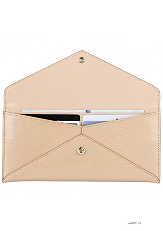 YBONNE Women's Long Wallet RFID Blocking Envelope Purse Made of Genuine Leather (Beige)