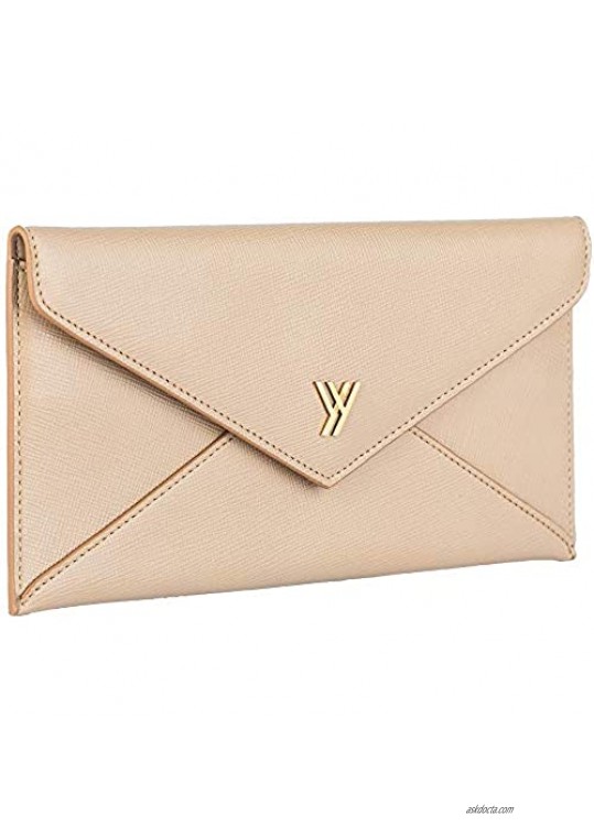 YBONNE Women's Long Wallet RFID Blocking Envelope Purse  Made of Genuine Leather (Beige)