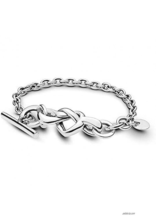 100% 925 Sterling Silver Pan Charms Knotted Heart T-Bar Bracelet The Love Bracelet Channels The Symbolism Of The Knot