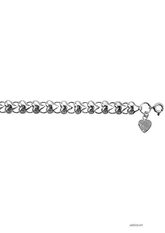 5/16 inch wide Sterling Silver linked Half Hearts Charm Bracelet for Women Polished 8mm fits 7-8 inch wrists