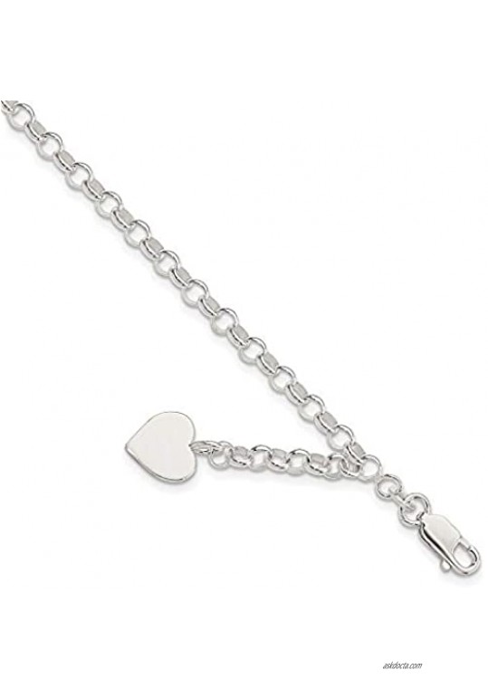 925 Sterling Silver Engraveable Heart Charm Rolo Bracelet 7.5 Inch Fine Jewelry For Women Gifts For Her