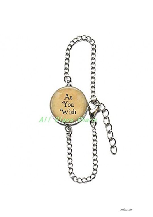 AllGlassCharm Charming Bracelet，As You Wish Bracelet Bracelets - at Your Service Bracelet - Service and Duty - As You Wish Jewelry - Literary Quote Jewelry AS083