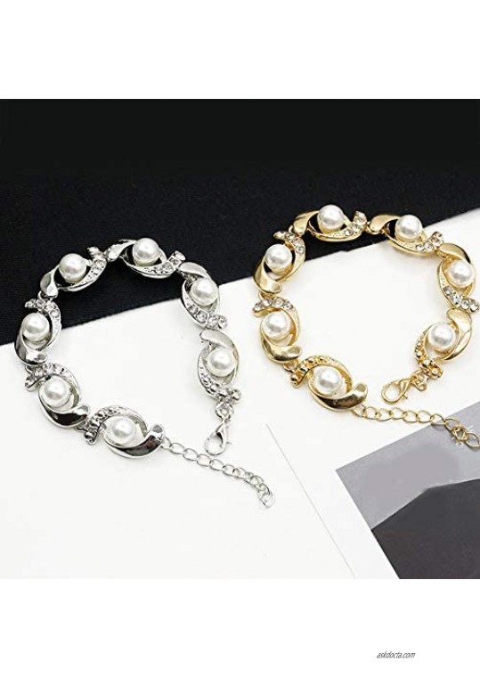 angel3292 Christmas Jewelry Decor Women Faux Pearl Rhinestone Inlaid Charm Bracelet Bangle Adjustable Jewelry Gift