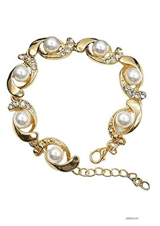 angel3292 Christmas Jewelry Decor Women Faux Pearl Rhinestone Inlaid Charm Bracelet Bangle Adjustable Jewelry Gift