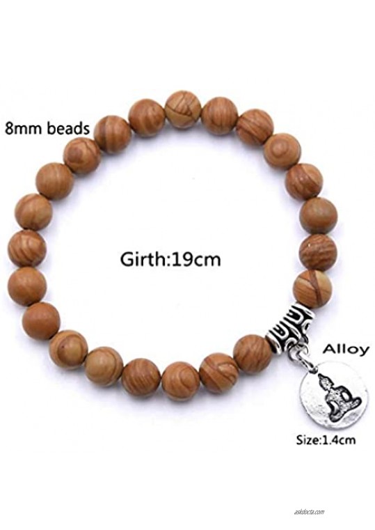 Barsly Natural Stone Strand Bracelet Yoga Chakra Bracelet Om Lotus Women Men Beaded Charm Bracelet Jewelry