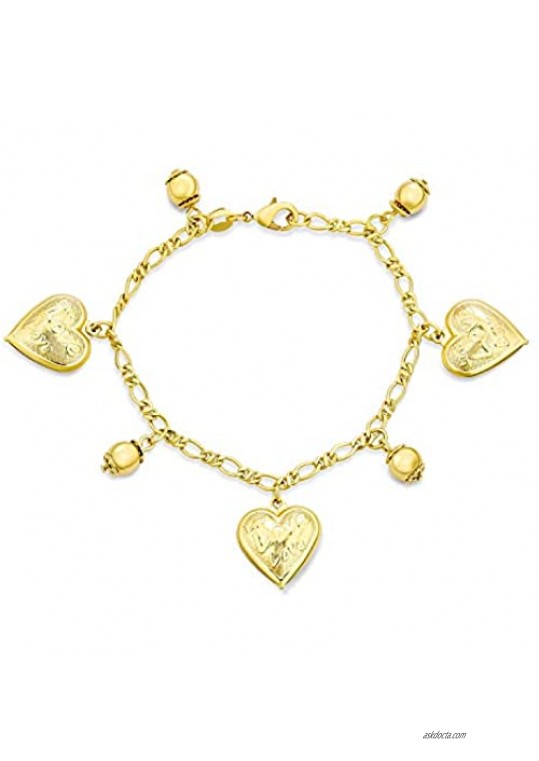 Bling Jewelry Message Love Hearts Charm Bracelet for Women for Girlfriend 18K Gold Plated Brass 7.5 Inch