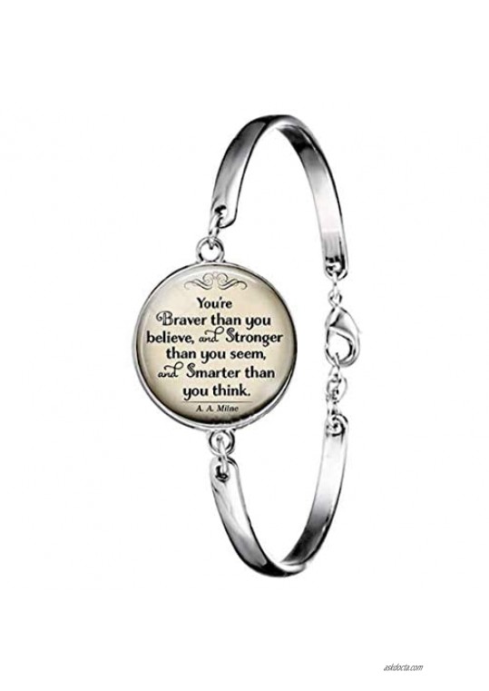 Bracelet/You're Braver Than You Believe Fashion Silver Metal/Glass Jewelry Quote By A.A. Milne Bracelet