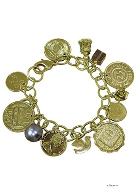 Gold-Layered Foreign Coins Charm Coin Bracelet Coin Jewelry