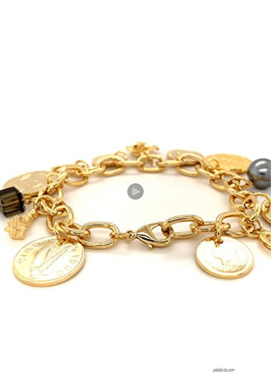 Gold-Layered Foreign Coins Charm Coin Bracelet Coin Jewelry