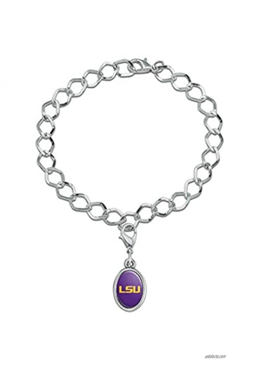 GRAPHICS & MORE LSU Logo on Purple Silver Plated Bracelet with Antiqued Oval Charm