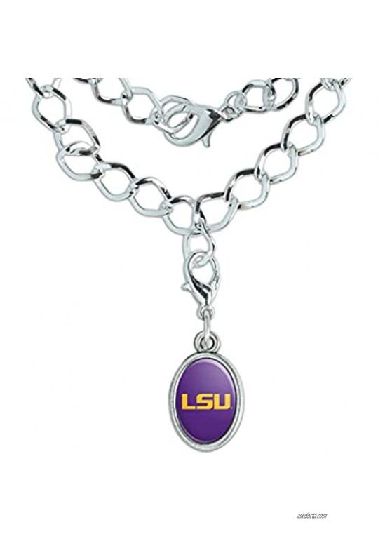 GRAPHICS & MORE LSU Logo on Purple Silver Plated Bracelet with Antiqued Oval Charm