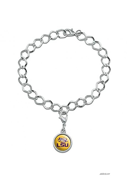 GRAPHICS & MORE LSU Tiger Eye on Yellow Silver Plated Bracelet with Antiqued Charm