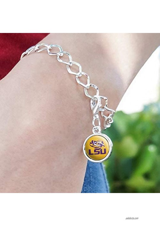 GRAPHICS & MORE LSU Tiger Eye on Yellow Silver Plated Bracelet with Antiqued Charm