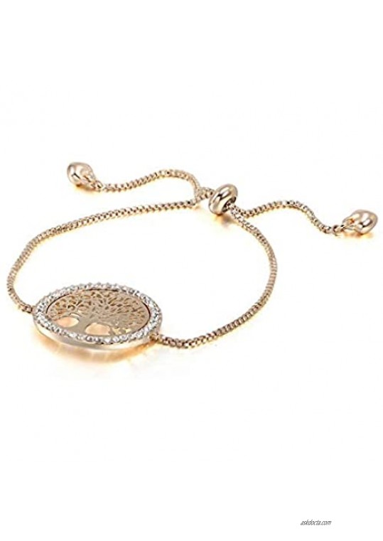 Hynsin Womens Bracelet New Clear Crystal Gold Charm Bracelets Bangles for Women Tree of Life Adjustable Bracelet Jewelry Gift