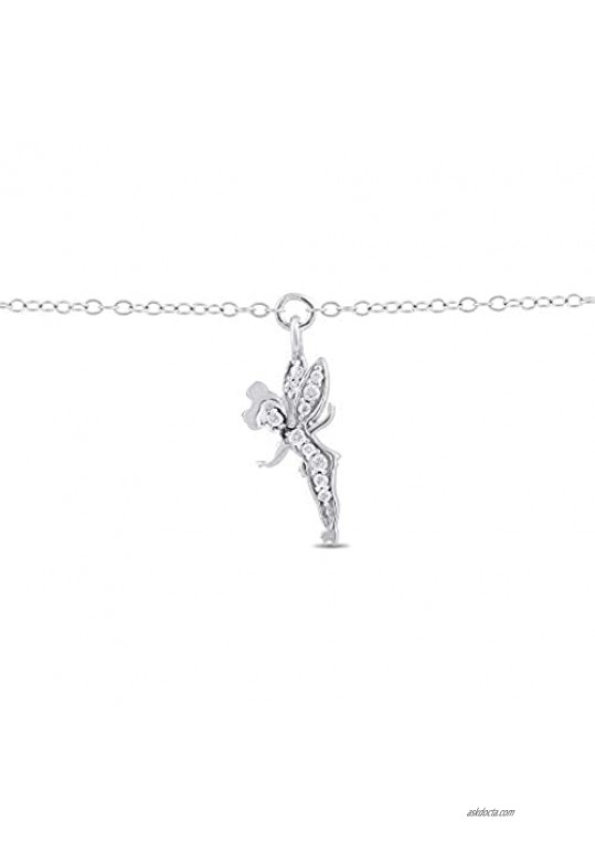 Jewelili Enchanted Disney Fine Jewelry Sterling Silver 1/10 CTTW Tinkerbell Bracelet