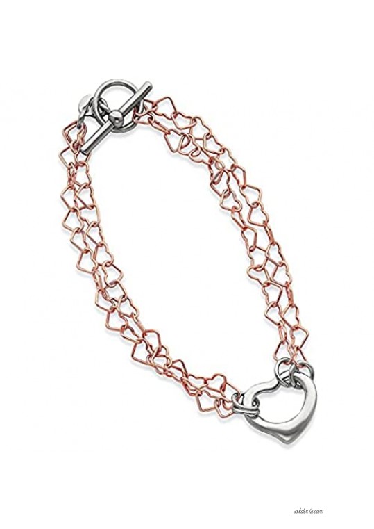 Lex & Lu Sterling Silver & Rose Vermeil Polished Fancy Heart Bracelet 7.25"