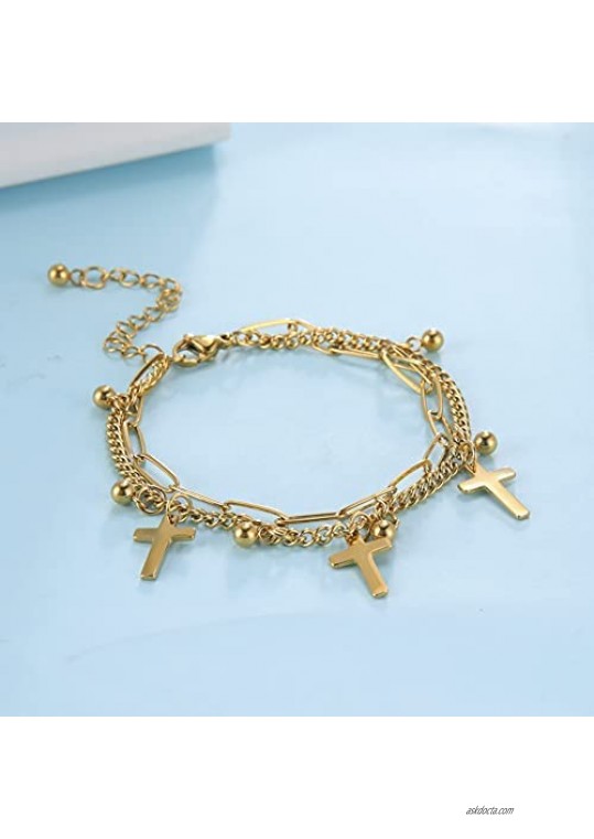 LIKGREAT Easter Cross Pendant Bracelet Double Chains Symbol of Faith Hope Love Stainless Steel Bracelet Christian Infinity Love Jewelry