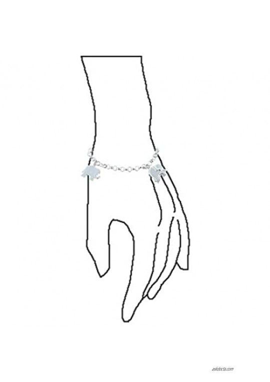 Multi Charm Dangling Good Luck Elephant Bracelet For Women For Teen Rolo Link Chain 925 Sterling Silver