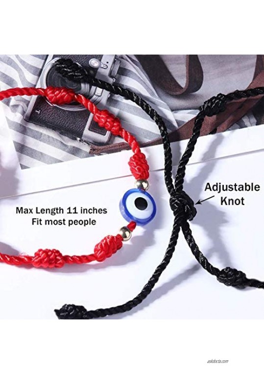 Pingyongchang 6Pcs Evil Eye 7 Knot Style Lucky Protection Amulet Bracelet Adjustable Handmade 10 Knots Red String Bracelets Kabbalah Evil Eyes Charms Good Luck Braided Chains for Women Men