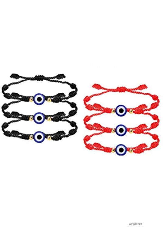 Pingyongchang 6Pcs Evil Eye 7 Knot Style Lucky Protection Amulet Bracelet Adjustable Handmade 10 Knots Red String Bracelets Kabbalah Evil Eyes Charms Good Luck Braided Chains for Women Men