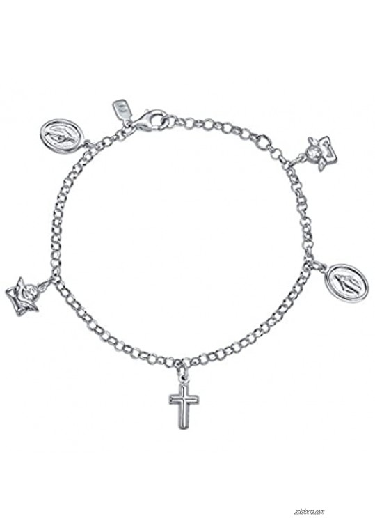 Protection Religious Medal Multi Virgin Mary Cross Angels Dangle Charm Bracelet For Women For Teen 925 Sterling Silver