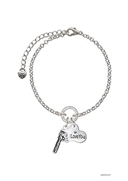 Silvertone Chainsaw I Love You You Are Loved Circle Bracelet 8