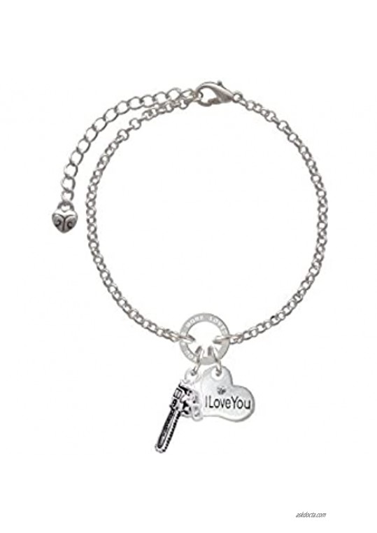 Silvertone Chainsaw I Love You You Are Loved Circle Bracelet  8"
