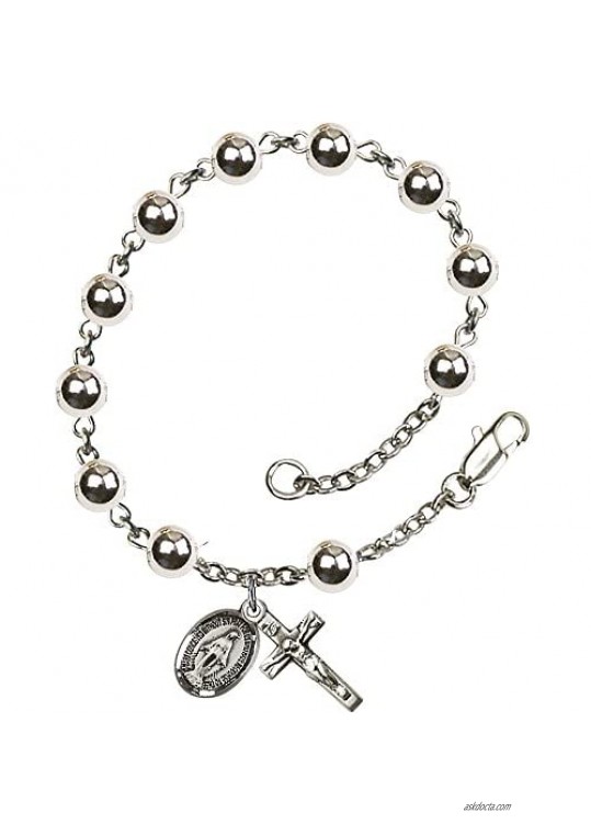 Sterling Silver Rosary Bracelet 6mm Sterling Silver Round beads Crucifix sz 5/8 x 1/4.