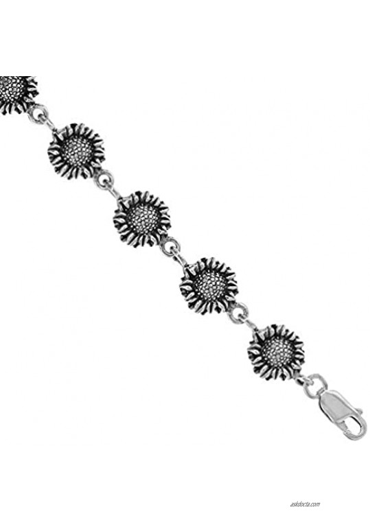 Sterling Silver Sunflower Charm Bracelet 7 inches Long