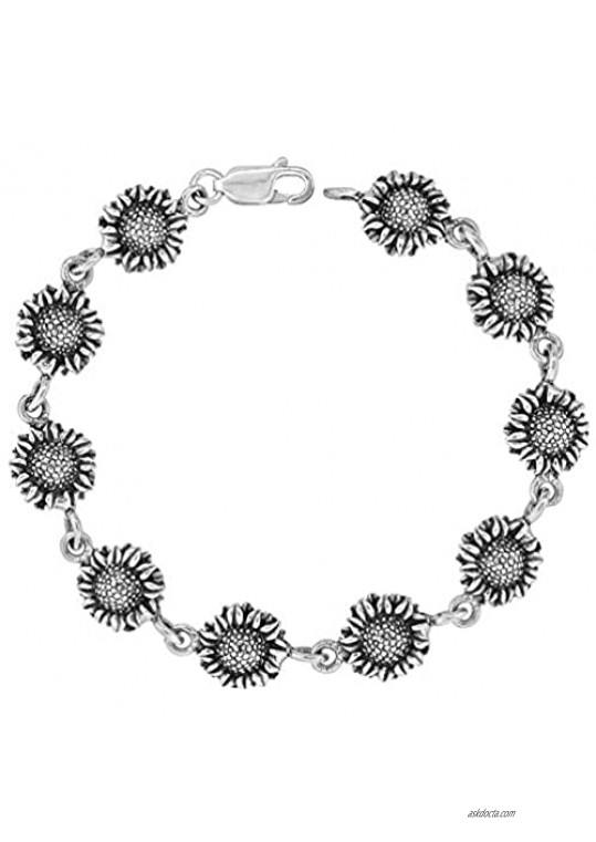 Sterling Silver Sunflower Charm Bracelet  7 inches Long