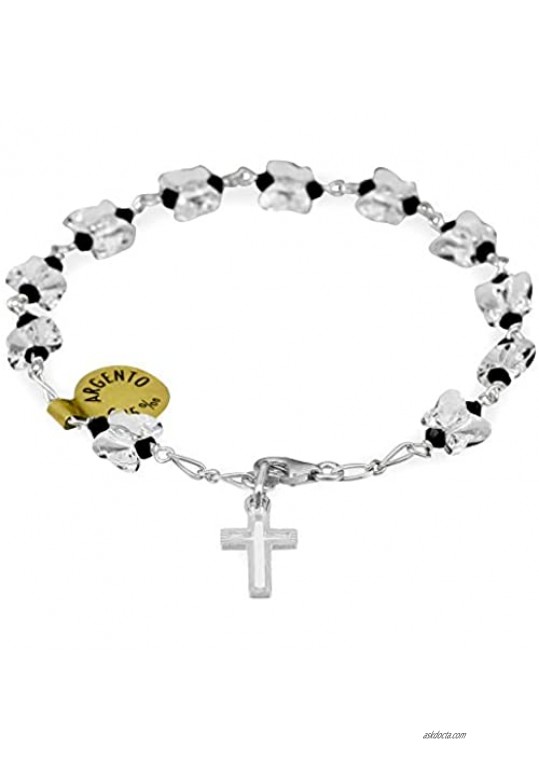 Swarovski Crystal Rosary Bracelet Butterfly Beads Black Sterling Silver