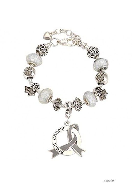 The Awareness Store Brain Cancer Charm Bracelet in Gift Box Sterling Silver Plated