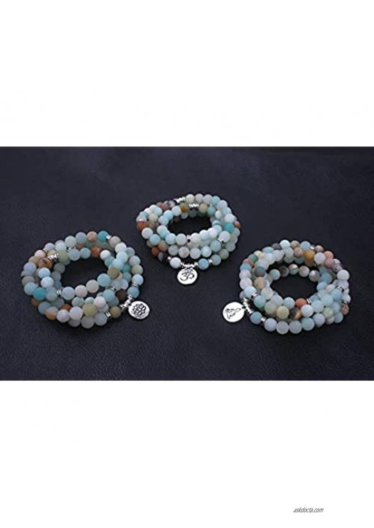 Womens Fashion Women's Bracelet Matte Frosted ite Beads with Lotus Om Buddha Charm Yoga Bracelet 108 Mala Necklace