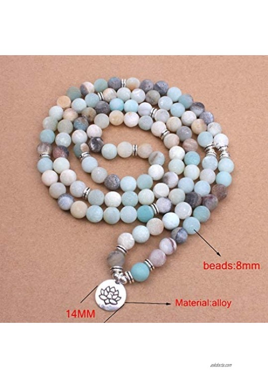 Womens Fashion Women's Bracelet Matte Frosted ite Beads with Lotus Om Buddha Charm Yoga Bracelet 108 Mala Necklace