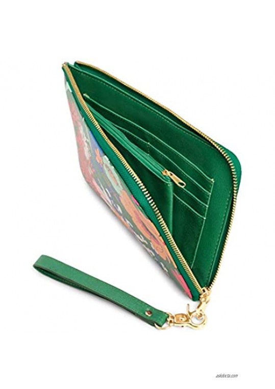 Ban.do Women's Green Floral Getaway Travel Wallet Wristlet Passport & Card/ID Holder with Removable Wrist Strap Superbloom
