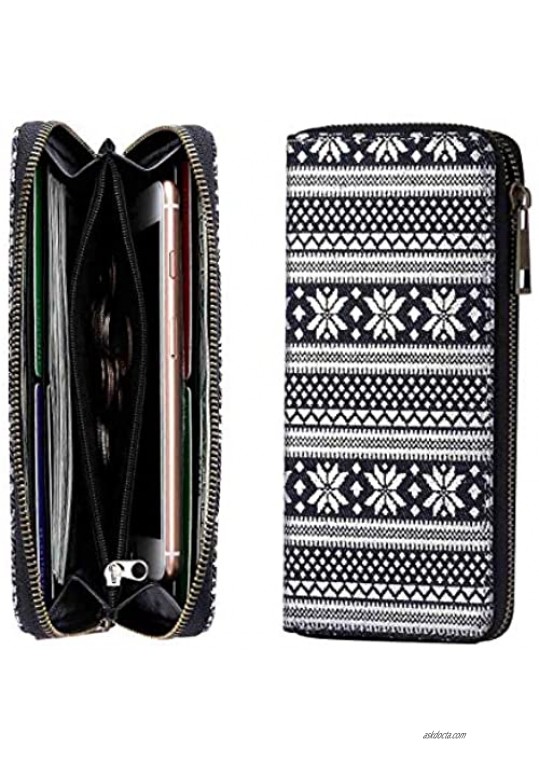 Bifold Wallet Zip Around Large Clutch Cellphone Purse for Women with Wristlet for 5.5 inch Phone