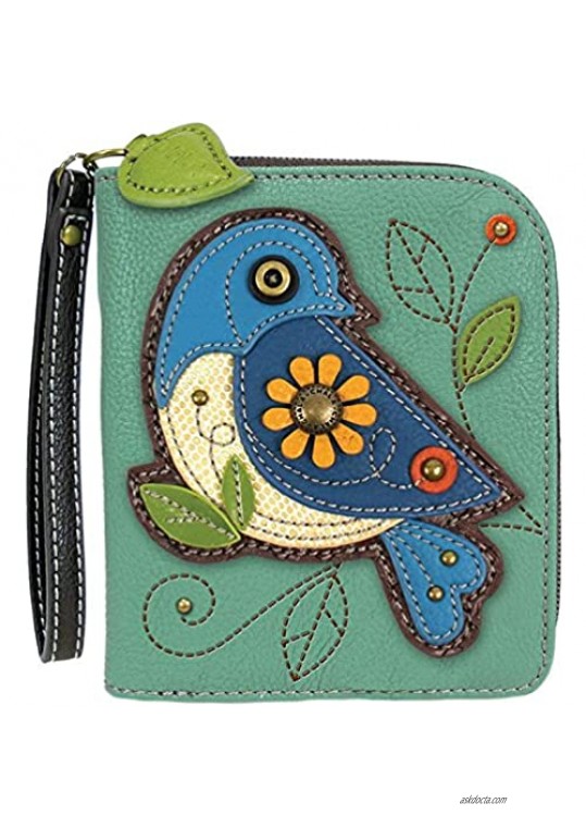 Chala Handbags Blue Bird Zip-Around Wristlet Wallet Hobo - Bird Lover Gift