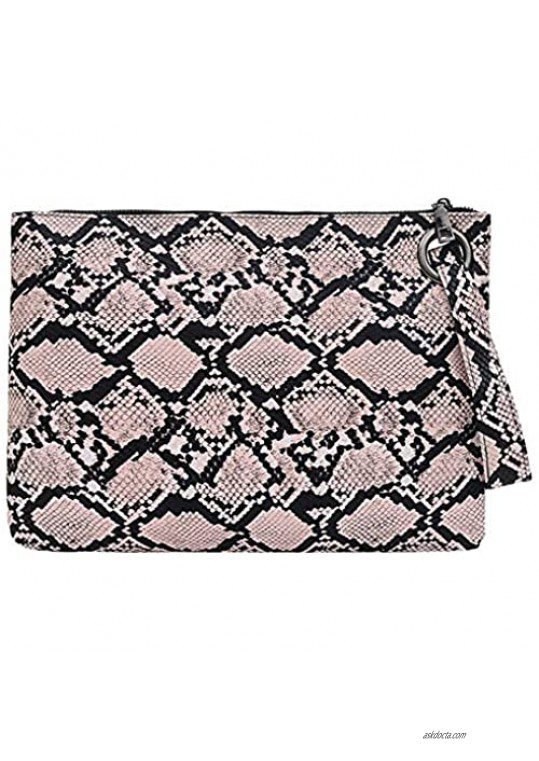 Danse Jupe Wristlet Wallet for Women Faux Leather Snakeskin Pattern Clutch Purse with Strap