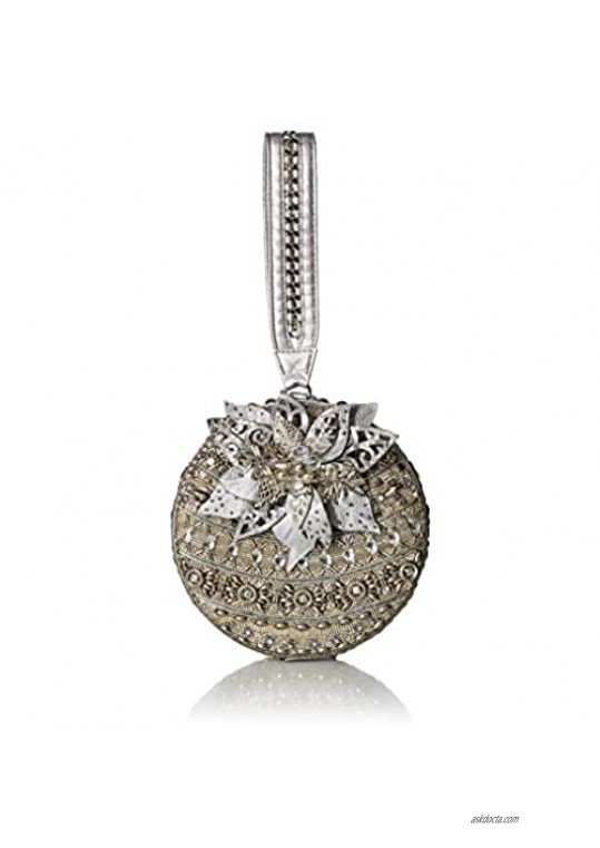 Mary Frances Snow Globe  Beaded Holiday Ornament Wristlet Handbag  silver