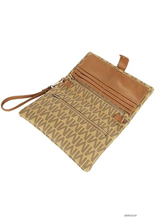 MKF Crossbody Wallet Purse for Women — PU Leather Multi Pockets Clutch Bag — Wristlet Strap Handbag Snap Closure