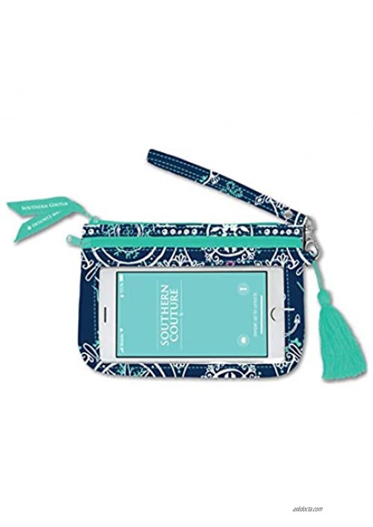 Nautical Anchor Navy Blue 7 x 5 Polyester Canvas Phone Wristlet Handbag