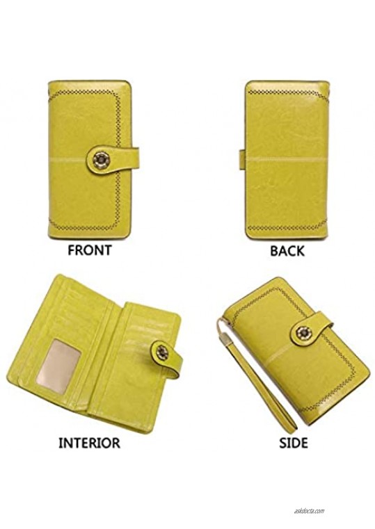 RFID Blocking Women Clutch Wallet Genuine Leather Long Wristlet Wallet Ladies Purse Credit Card Holder Coin Money Organizer