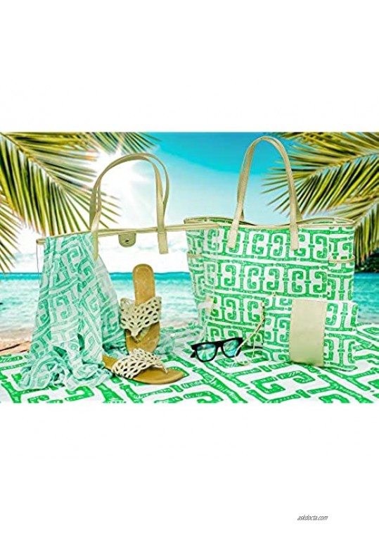 Viv & Lou Geometric Leopard Sea Glass 7 x 10 Canvas Women's Fashion Wristlet Hangbag