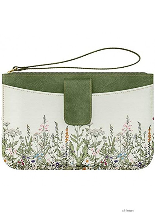 Women's Clutch Bag Envelope Cellphone Wallet Purse with 3 Card Slots Floral Leather Zip Wristlet Handbag Wristlets