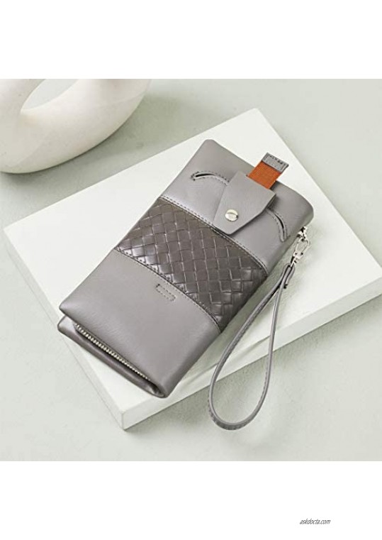 Wristlet Wallets for Women With Cell Phone Holder Zip Around Clutch wallet for Women Large Capacity Credit Card Holder Grey