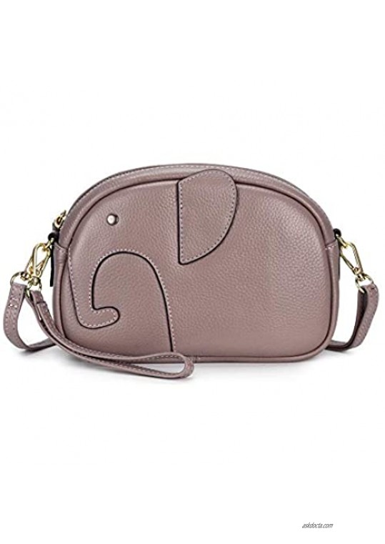 Yaluxe Elephant Wristlet for Women Genuine Leather Crossbody Bag Clutch for Women Classic Zipper Closure